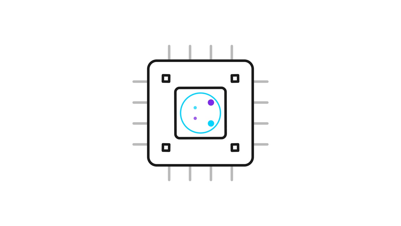 Animeret ikon af computerprocessorchip, der roterer på hvid baggrund
