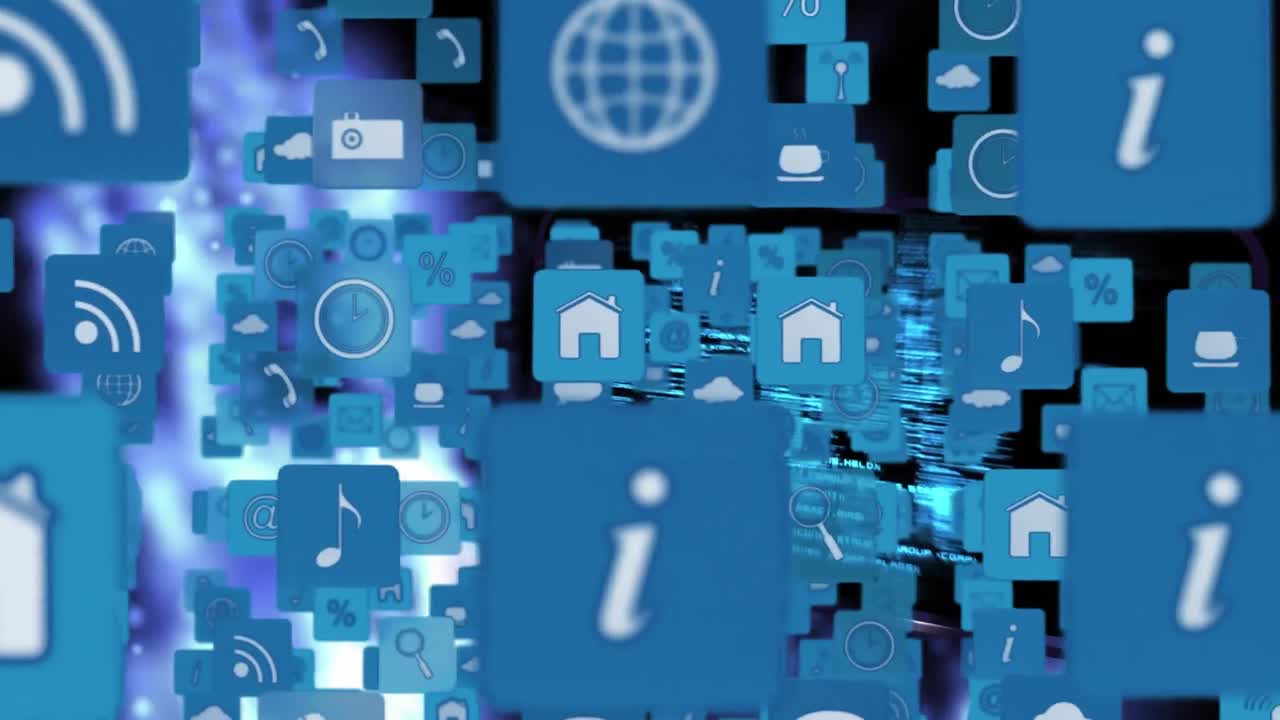 iconos en línea y aplicaciones en cuadrados y códigos de un programa