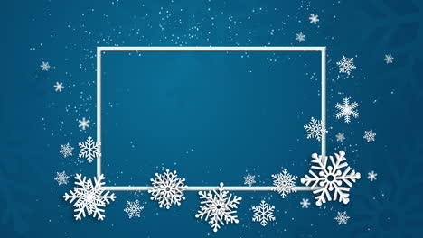 winter boarder frame with snowflake over blue background. loop animation. copy space.