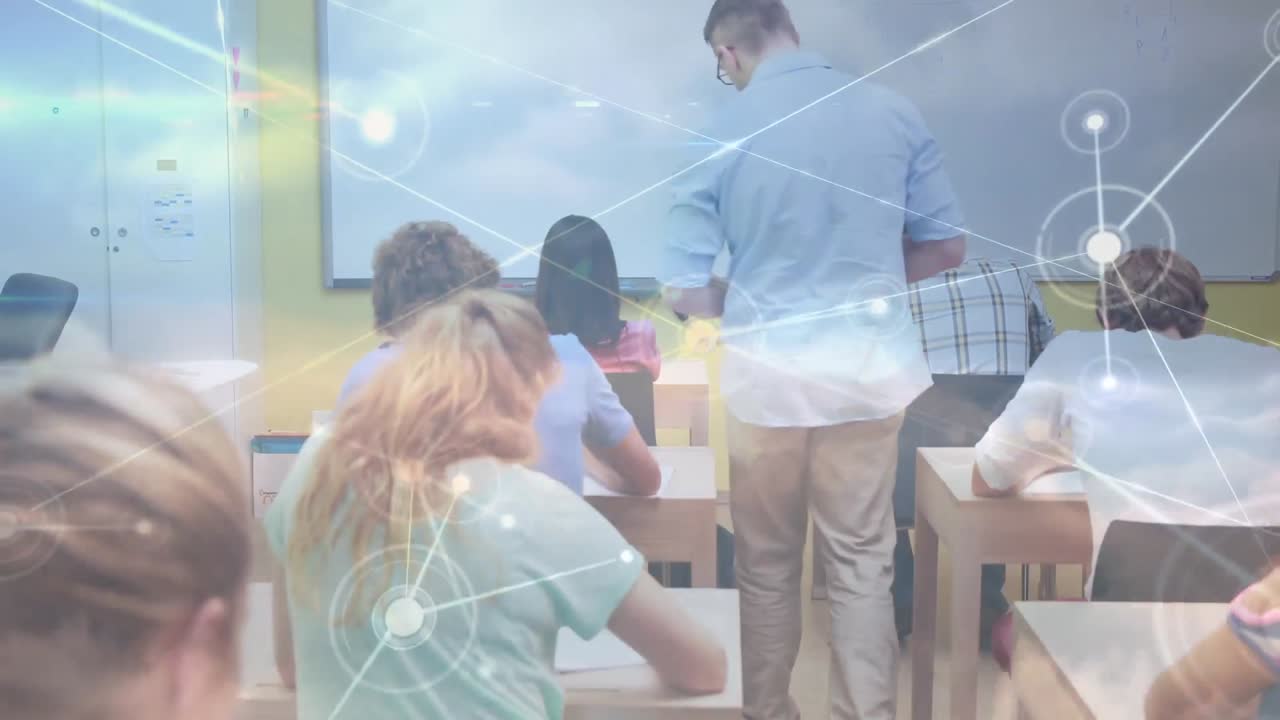 animación de la red de conexiones entre el maestro masculino y los estudiantes