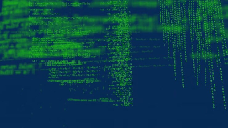 Animation of data processing on blue background