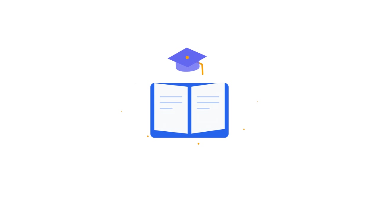 Icono animado de libro abierto con birrete de graduación