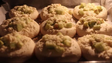 rhubarb buns baking in the oven timelapse