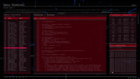 animation of data processing on interface with red and black background