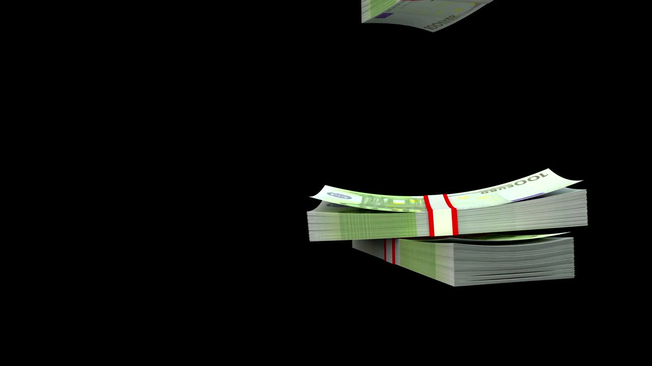 Falling pile of Euro money in 4K with Alpha Channel separate