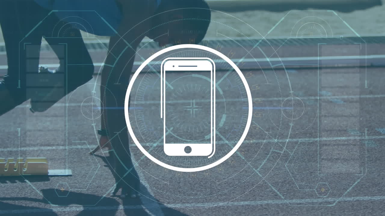 스마트폰 아이콘의 애니메이션과 아프리카계 미국인 남자의 데이터 처리