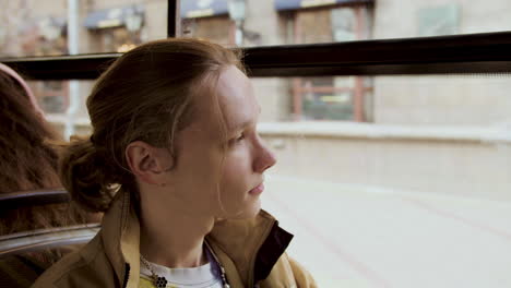 close up view of young man in the bus