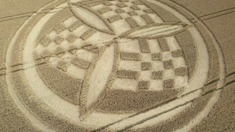 south wonston trinity propeller crop circle aerial view circling the design on hampshire golden wheat field farmland