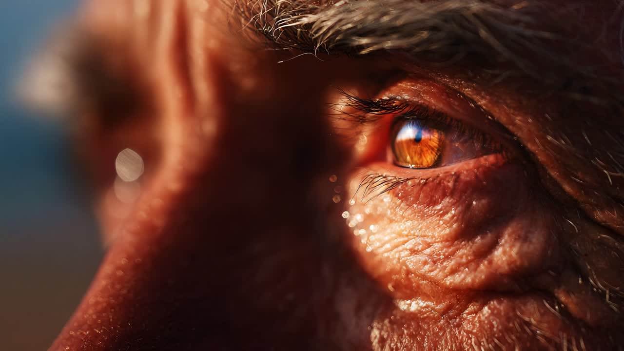 An Intimate Close-Up of a Weathered Eye: Capturing the Depth of Age and Experience with Warm Tones and Subtle Details in Every Aspect of This Expressive Gaze