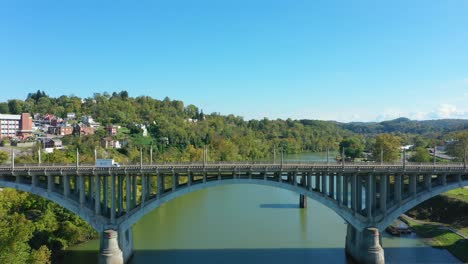 Highway-bridge-in-West-Virginia,-USA-during-the-day-with-clear-sky-and-light-traffic