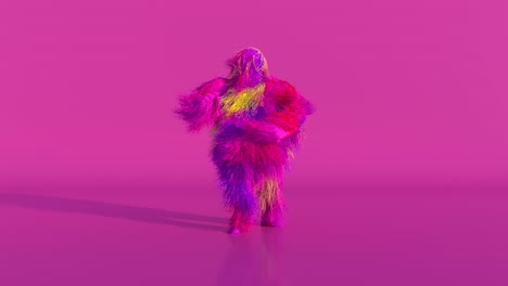 una criatura esponjosa bailando en colores de neón
