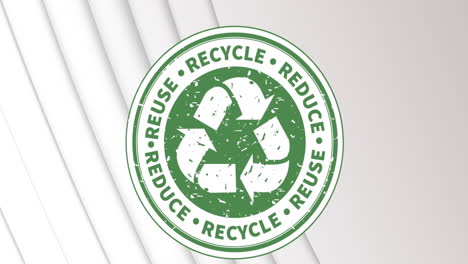 animación del texto de reciclaje sobre círculo verde y blanco y rayas blancas