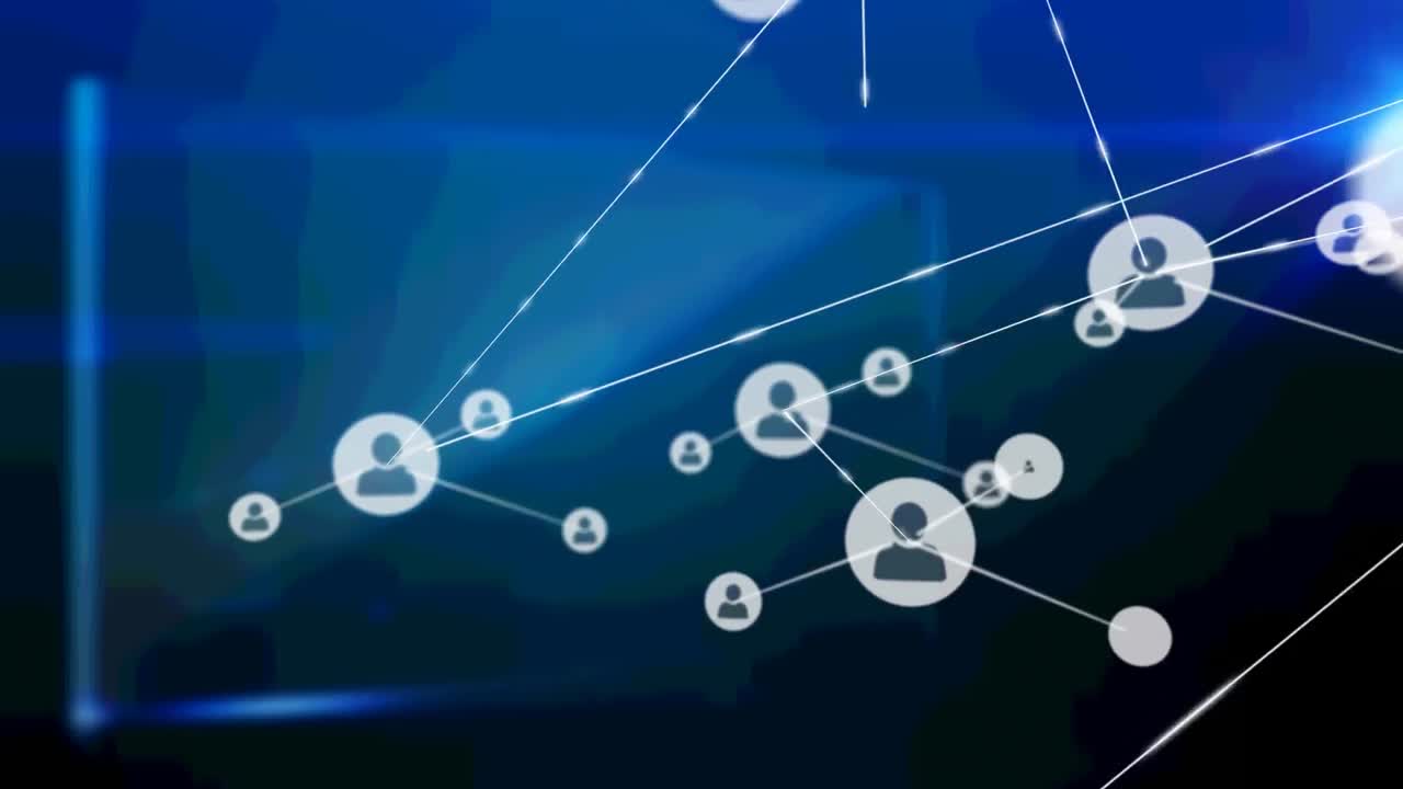 블루 스크린 위의 아이콘으로 연결 네트워크의 애니메이션