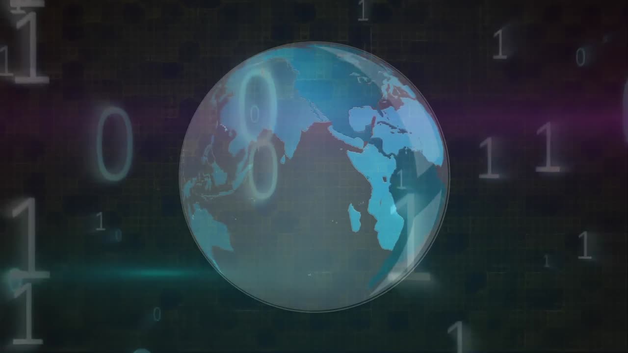 Animation de traitement de données sur un globe, sur fond noir