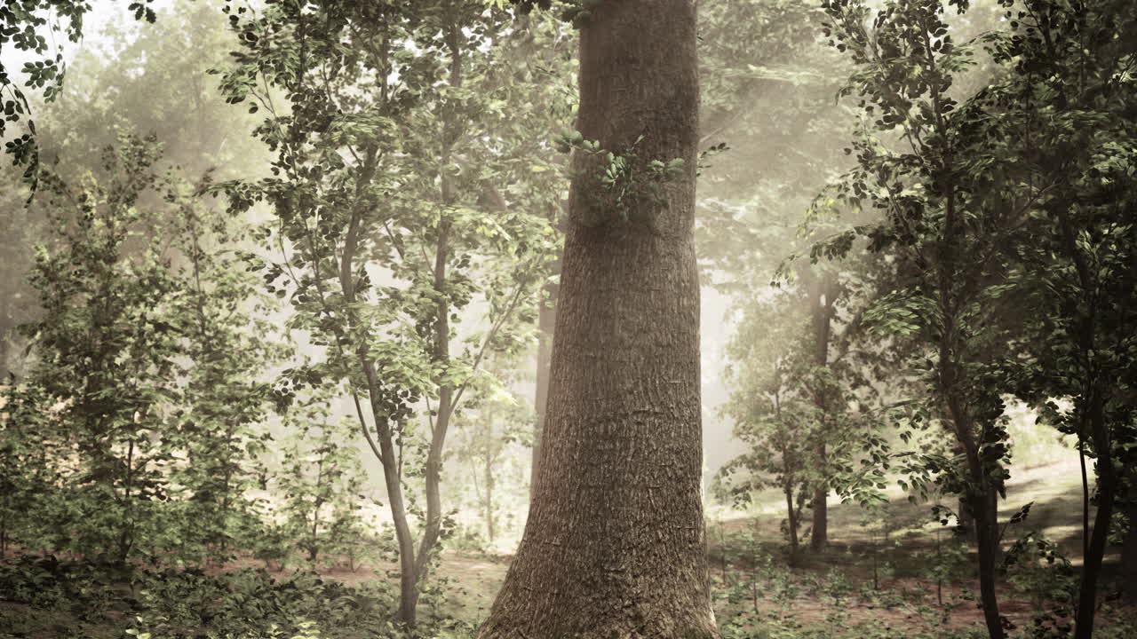 키가 큰 나무 들 이 있는 안개 숲