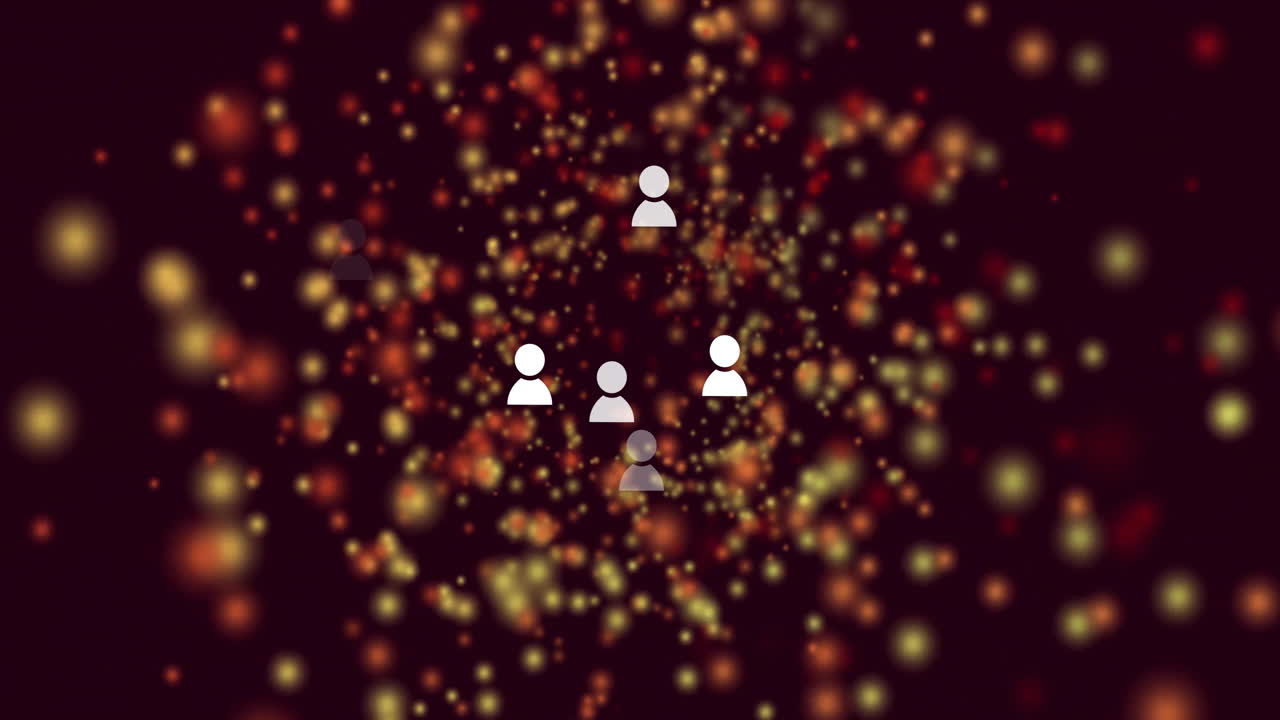 비즈니스 프로필 아이콘과 검은색 배경에 다채로운 입자의 애니메이션