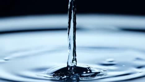 las gotas de agua crean salpicaduras, formando una columna de líquido con ondas que se extienden a través de un fondo azul oscuro. la escena captura la esencia de la pureza y la frescura en movimiento