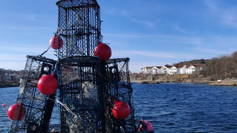 Panorama-Of-Coastal-Lobster-Cage-In-Coastal-City-Near-The-Sea