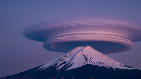 mount fuji with a stunning lenticular cloud formation