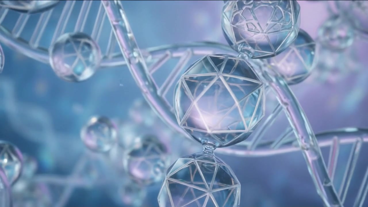 Abstract Scientific Background with Molecular Structures and Spinning DNA Strands