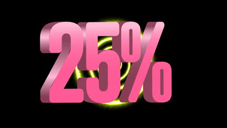 animation of 25 percent in pink over neon circles on black background