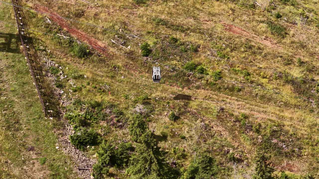 Drone Shot of Cabins of Gold Gondola Lift, Longest in Europe, Zlatibor Mountain Serbia on Sunny Day