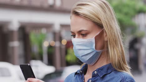 caucasian woman wearing a coronavirus covid19 mask