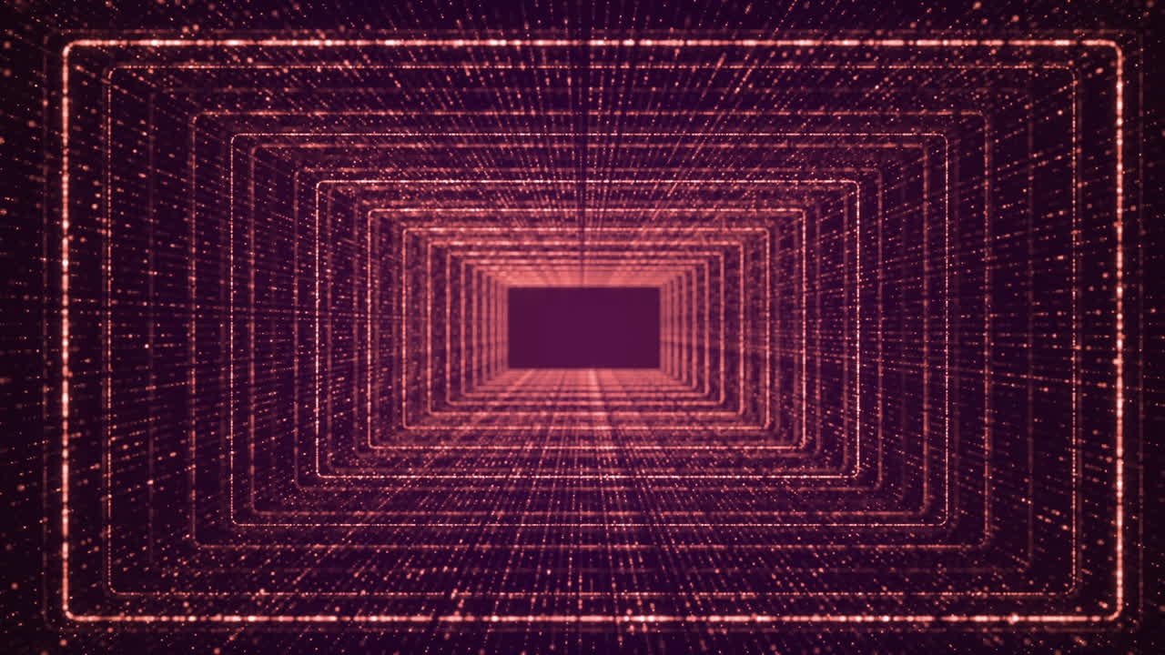 Abstract Digital Tunnel with Glowing Rectangles and Sparkling Particles