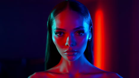 neon-lit portrait of a woman