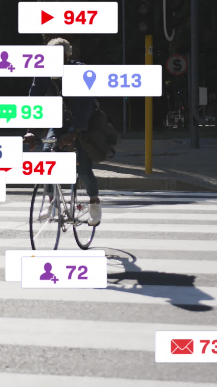 시니어 아프리카계 미국인 남성 사이클링에 대한 미디어 아이콘의 애니메이션