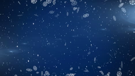 Animación-De-Copos-De-Nieve-Navideños-Cayendo-Sobre-Fondo-Azul.