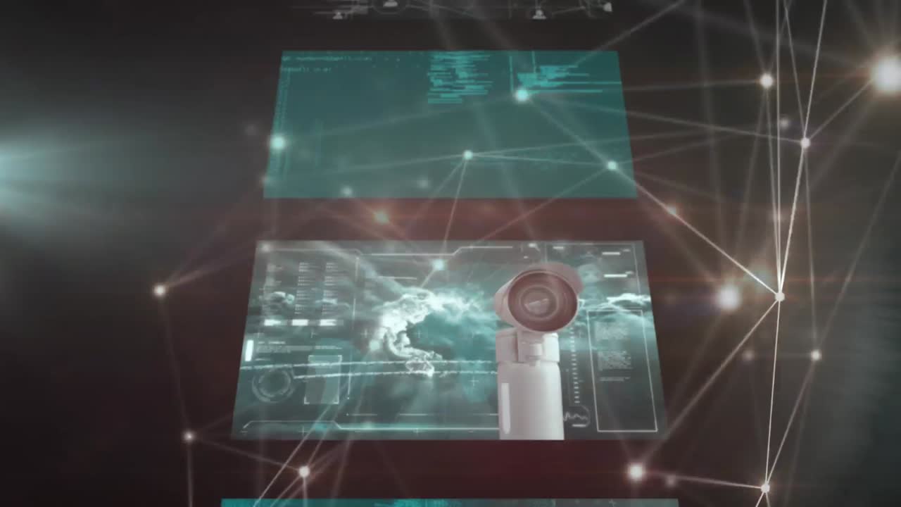 animación del procesamiento de datos en pantallas y red de conexiones