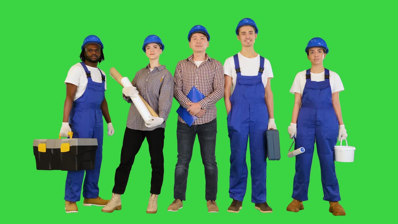 Presentation of a construction team on a Green Screen, Chroma Key