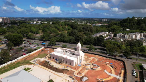 aerial drone view of under construction building of san juan puerto rico temple