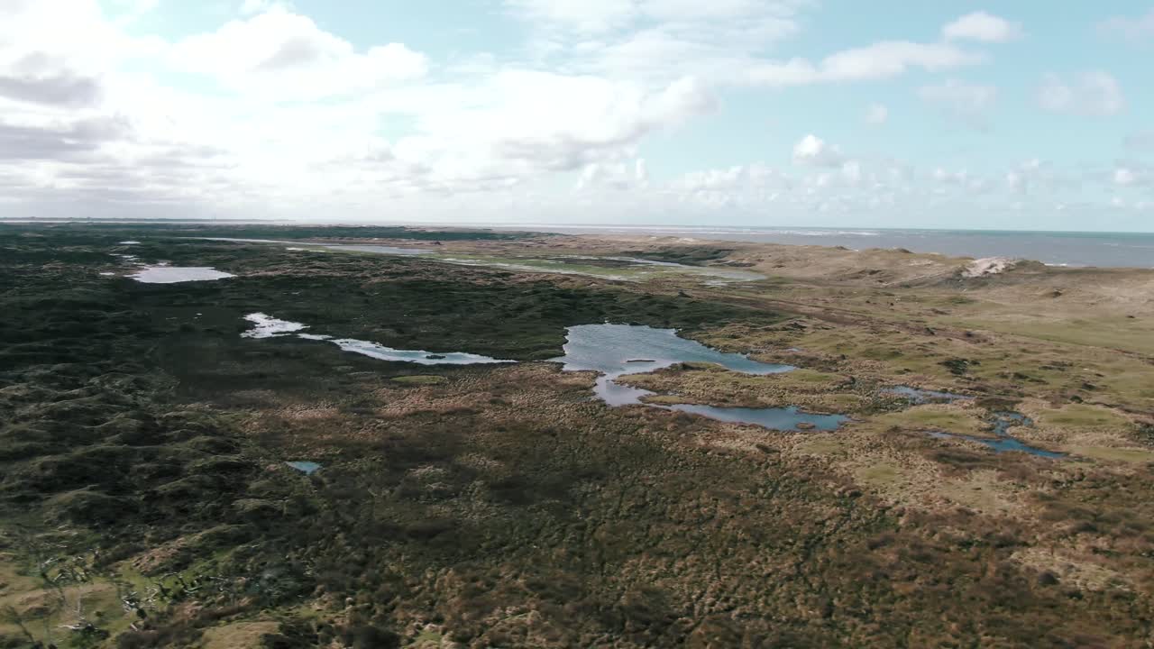 Paesaggio di paludi salmastre al largo della costa in una riserva naturale vicino all'isola di Texel Wadden nell'Olanda Settentrionale, Paesi Bassi.