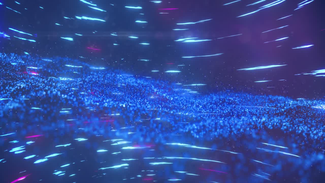 파란 점들이 파도를 형성하고 반이는 선들이 루프로 회전하는 애니메이션