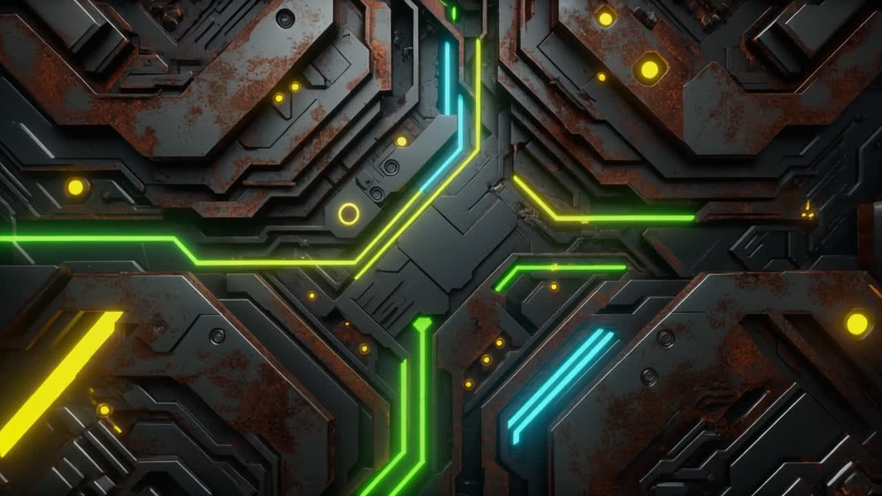 Abstract Circuito futuristico con linee al neon luminose