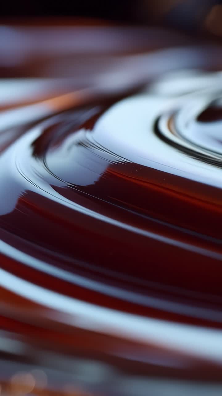 Superficie accattivante di cioccolato fuso: uno sguardo ai vortici lisci e ricchi e alle texture invitanti di dolcetti di cioccolato fondente in questo primo piano.