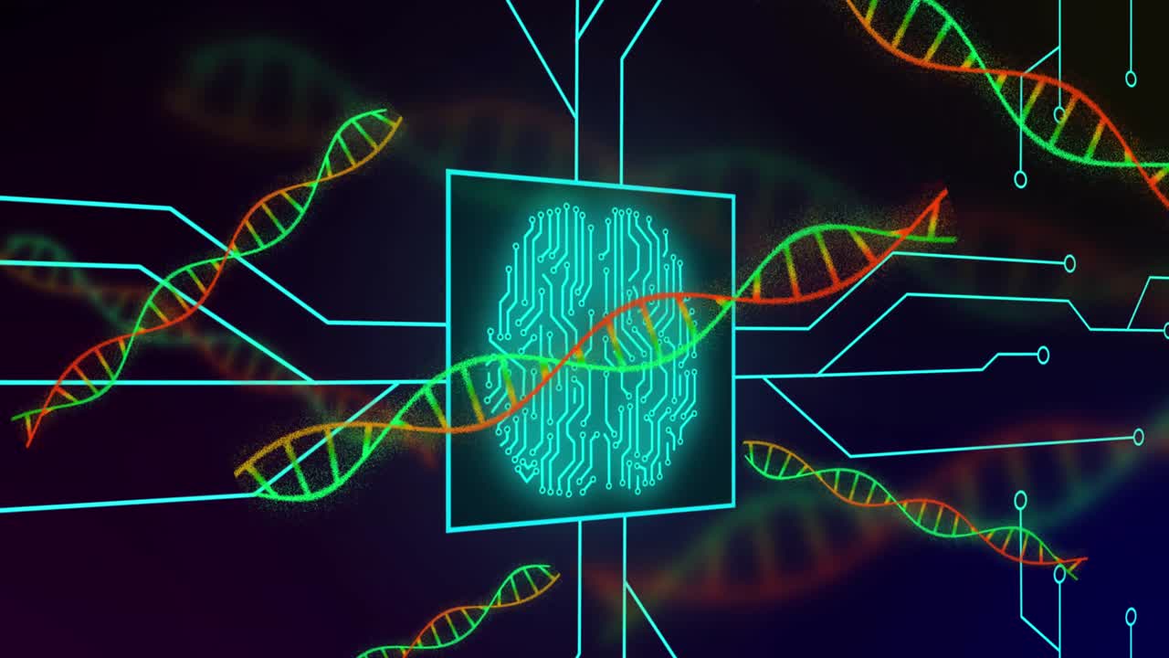 animación del procesamiento de datos sobre un fondo negro