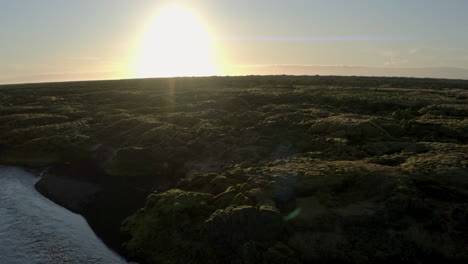 Toma-Aérea-Lenta-Sobre-Campos-De-Musgo-Volcánico-Islandés