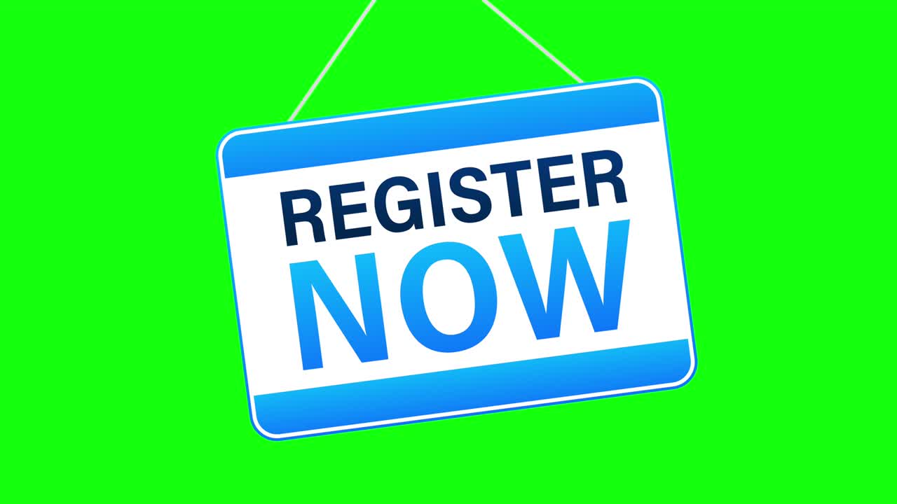 ahora registre el letrero colgado en fondo blanco. letrero para la puerta. ilustración de stock.