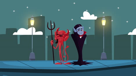 animación de halloween con dracula y el mal
