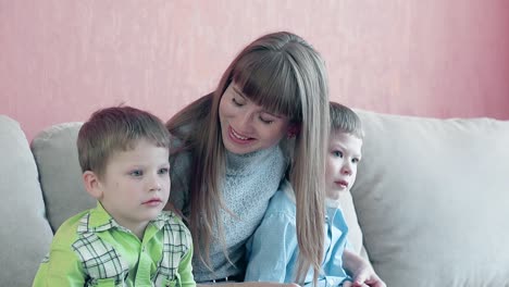 mom asks little boy smile