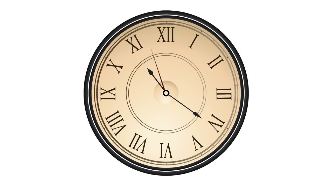 Vintage clock goes, clock stands, clock runs, clock runs back and disappears.