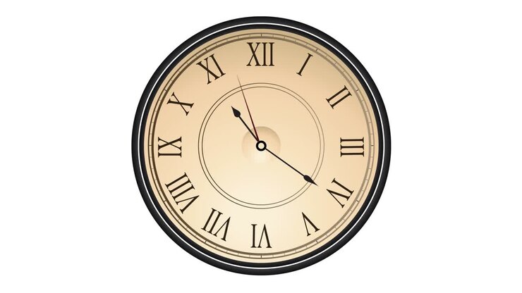Vintage clock goes, clock stands, clock runs, clock runs back and disappears.