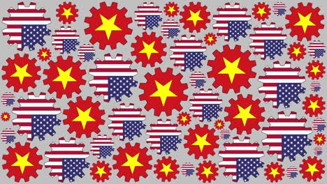 american and vietnamese flag gears spinning background