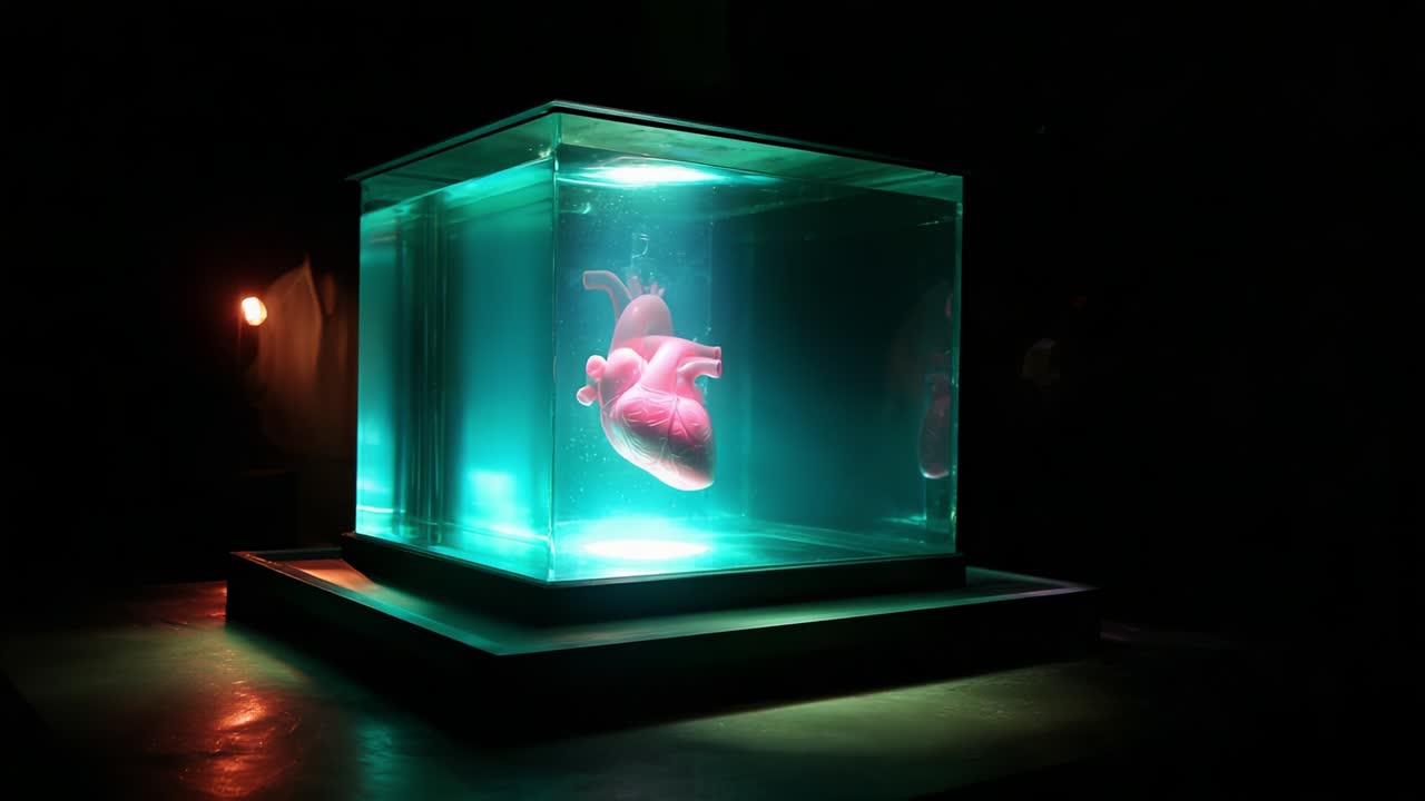 An Intriguing Exploration of the Heart: A Visually Striking Display Within a Transparent Aquatic Environment, Capturing the Essence of Life Itself in a Unique and Reflective Artistic Presentation