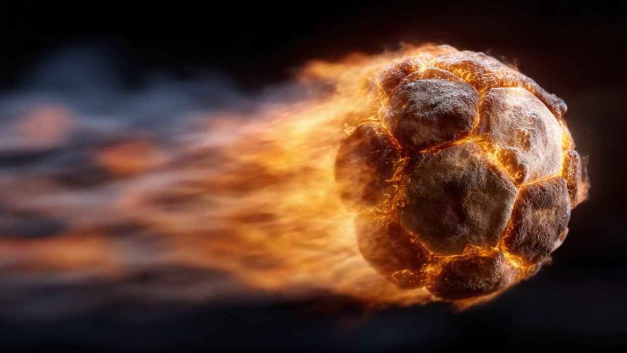 A fiery projectile with a dynamic motion and glowing exterior, illustrating intense energy and movement through a dark backdrop, capturing the essence of action and speed