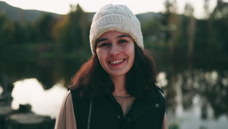 Woman,-camping-and-happy-outdoor-portrait