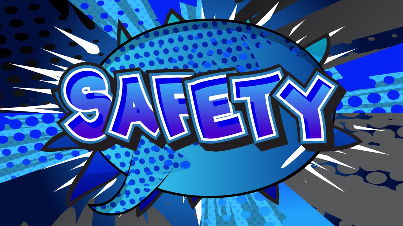 안전 모션 포스터: 4k 애니메이션 만화 책 단어 텍스트 이동